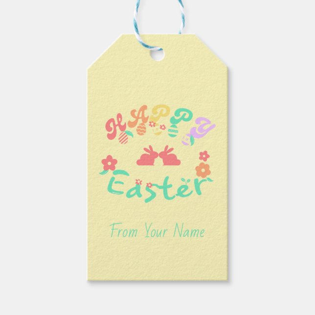 Yellow Happy Easter rabbit Gift Tags  (Front)