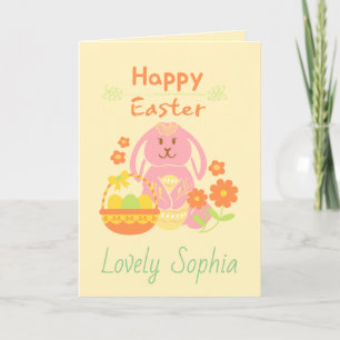 Yellow Happy Easter rabbit Holiday Card