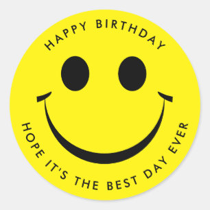 Yellow Happy Face Birthday Classic Round Sticker
