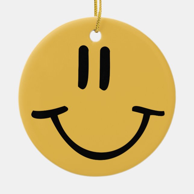 Yellow Happy Face Ceramic Tree Decoration (Front)
