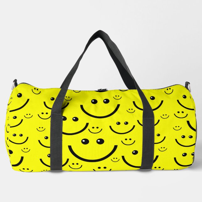 yellow happy face pattern print duffle bag (Front)