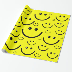 yellow happy face pattern print wrapping paper