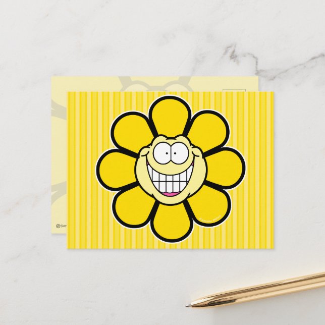 Yellow Happy Flower Screwball Graphics Postcard (Front/Back In Situ)