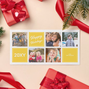 Yellow Happy Holidays Stylish 5 Collage Photo Card