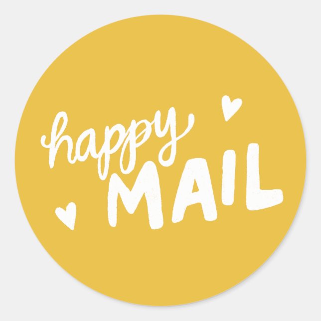 Yellow Happy Mail postage and packaging sticker  (Front)
