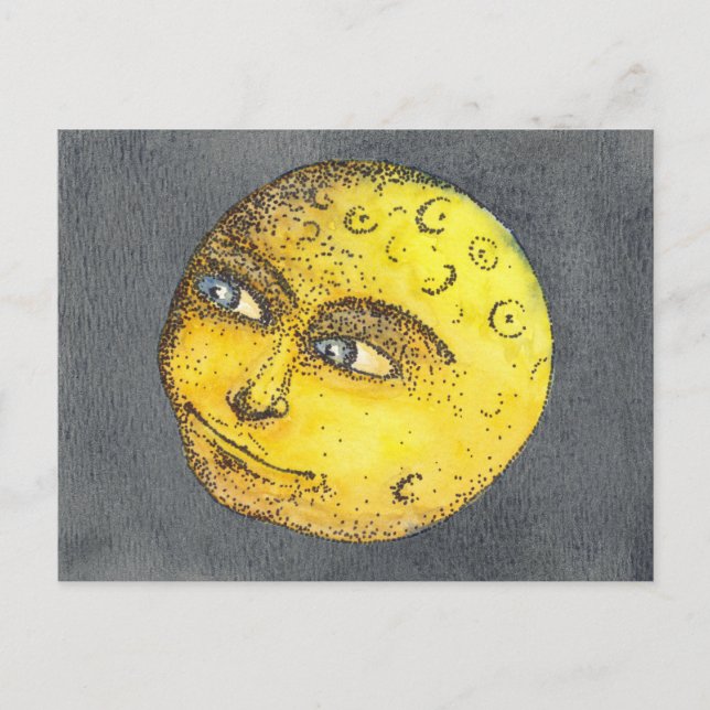 Yellow Happy Moon Face Postcard (Front)