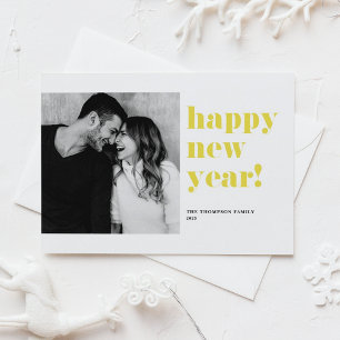 Yellow Happy New Year 2025 Bold Typography Photo Holiday Card