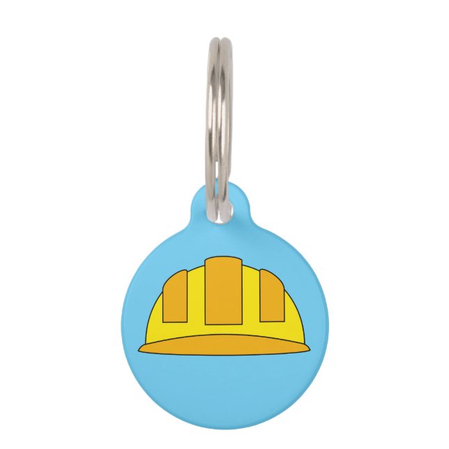Yellow Hard Hat Cartoon | Add Name Pet Tag (Front)