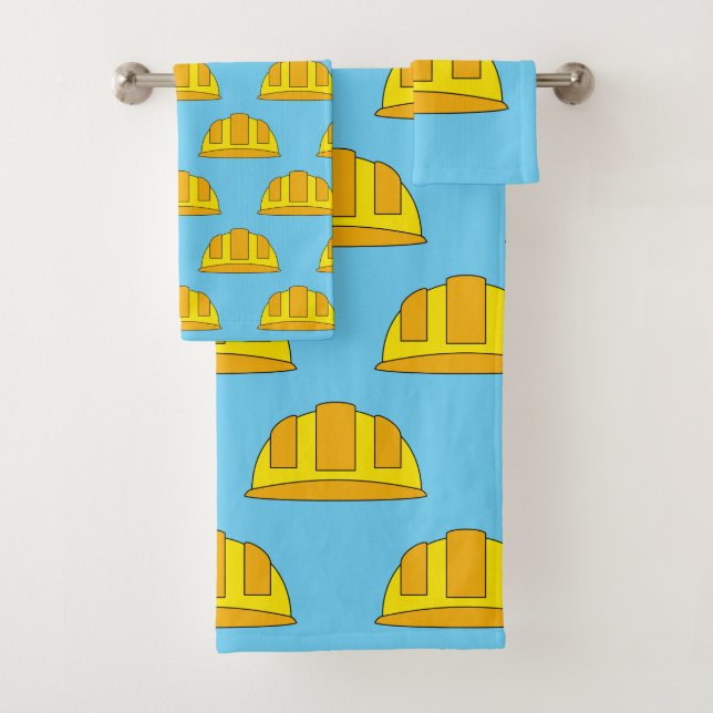 Yellow Hard Hat Cartoon Bath Towel Set (Insitu)
