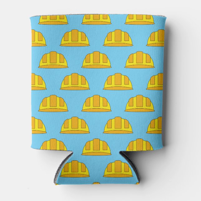 Yellow Hard Hat Cartoon Can Cooler (Front)