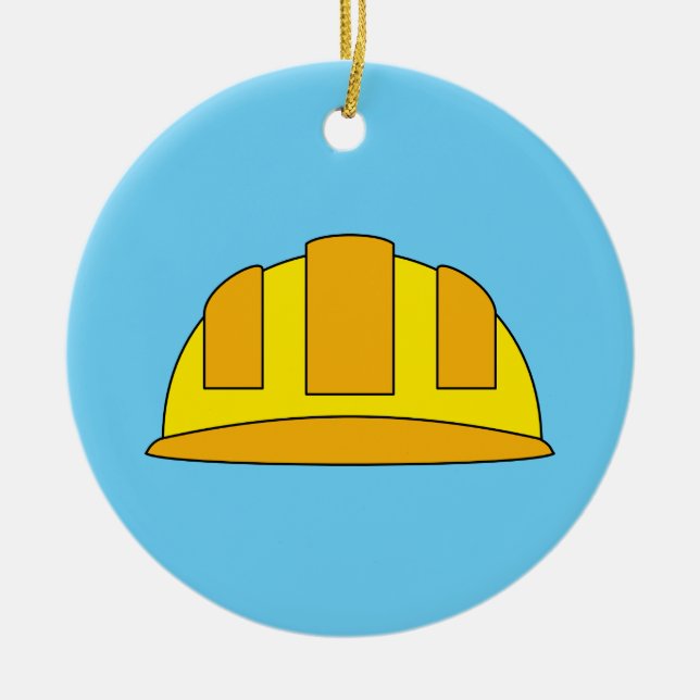 Yellow Hard Hat Cartoon Ceramic Tree Decoration (Front)