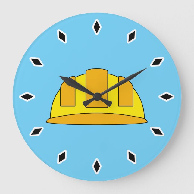 Yellow Hard Hat Cartoon Large Clock (Front)