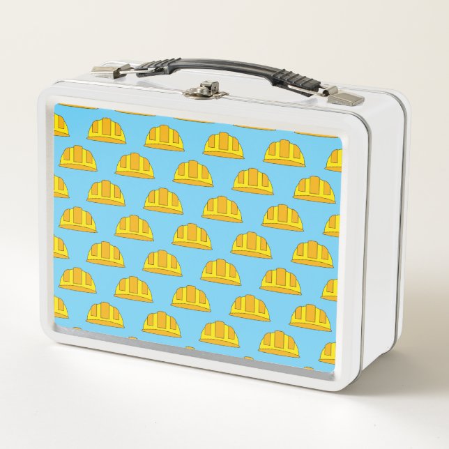 Yellow Hard Hat Cartoon Metal Lunch Box (Front)
