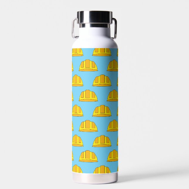 Yellow Hard Hat Cartoon Water Bottle (Front)