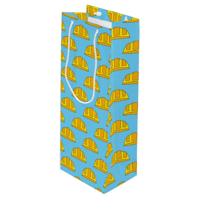 Yellow Hard Hat Cartoon Wine Gift Bag (Front Angled)