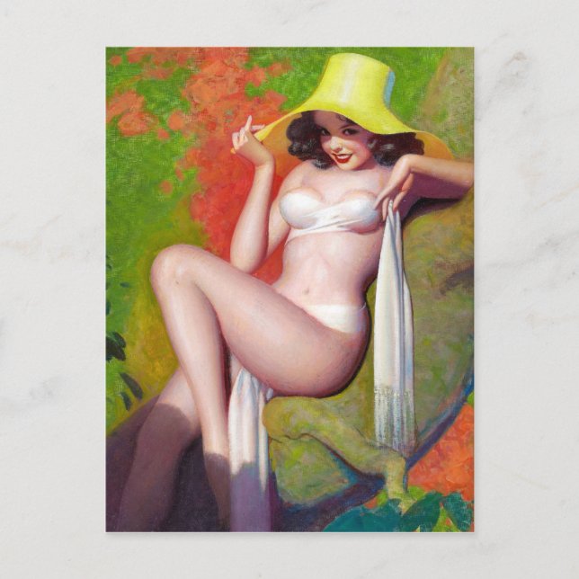 Yellow Hat Pin Up Postcard (Front)