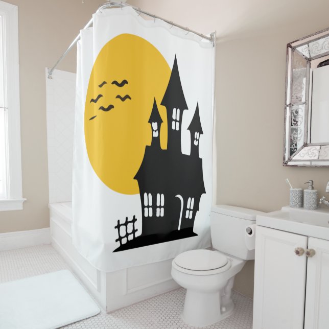 Yellow Haunted House Shower Curtain (In Situ)