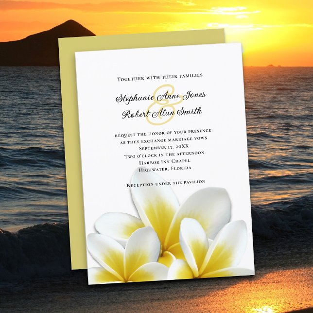 Yellow Hawaiian Plumeria Frangipani Wedding Invitation (Creator Uploaded)
