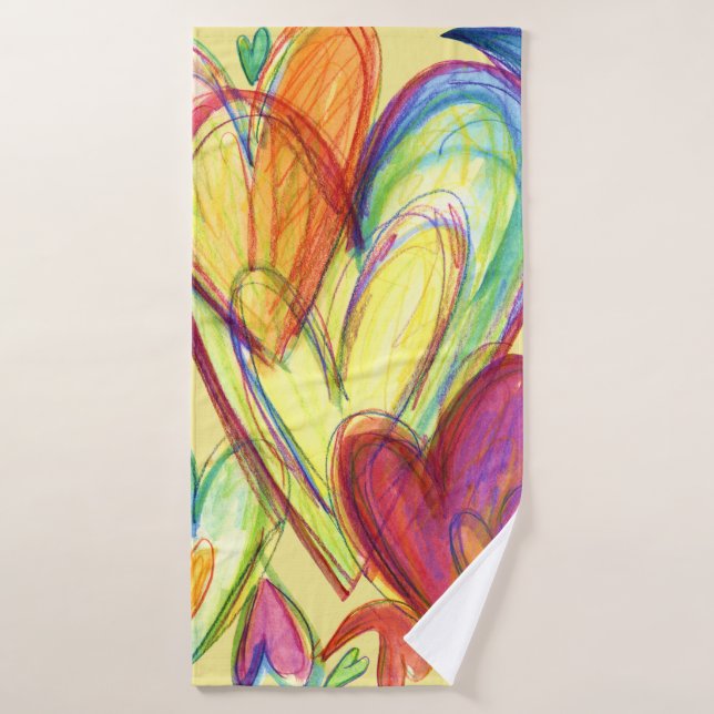 Yellow Healing Hearts Art Towel (Bath Towel)
