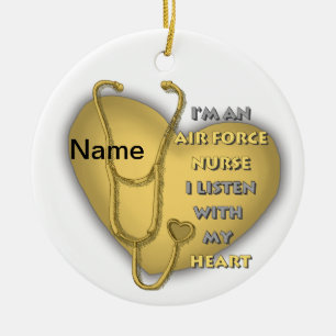 Yellow Heart Air Force Nurse Ceramic Tree Decoration