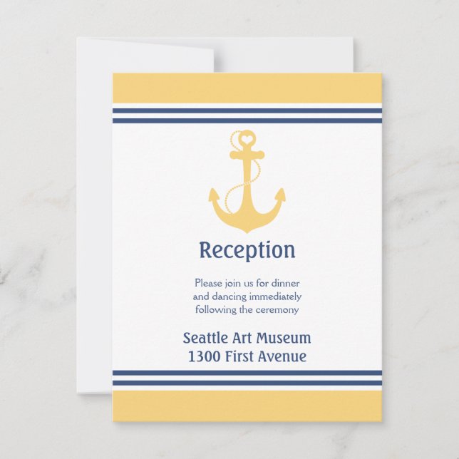 Yellow Heart Anchor Wedding Reception Direction Invitation (Front)