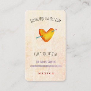 Yellow heart and blue polka dots artesanal México Business Card
