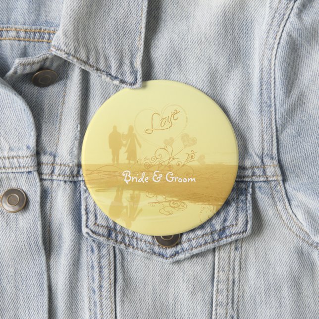 Yellow Heart Beach Wedding 10 Cm Round Badge (In Situ)