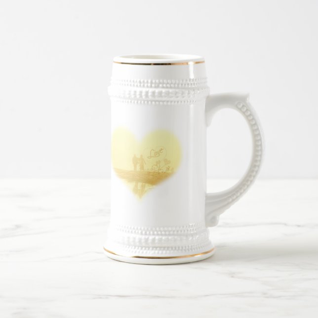 Yellow Heart Beach Wedding Beer Stein (Right)