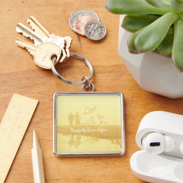 Yellow Heart Beach Wedding Key Ring (Desk)