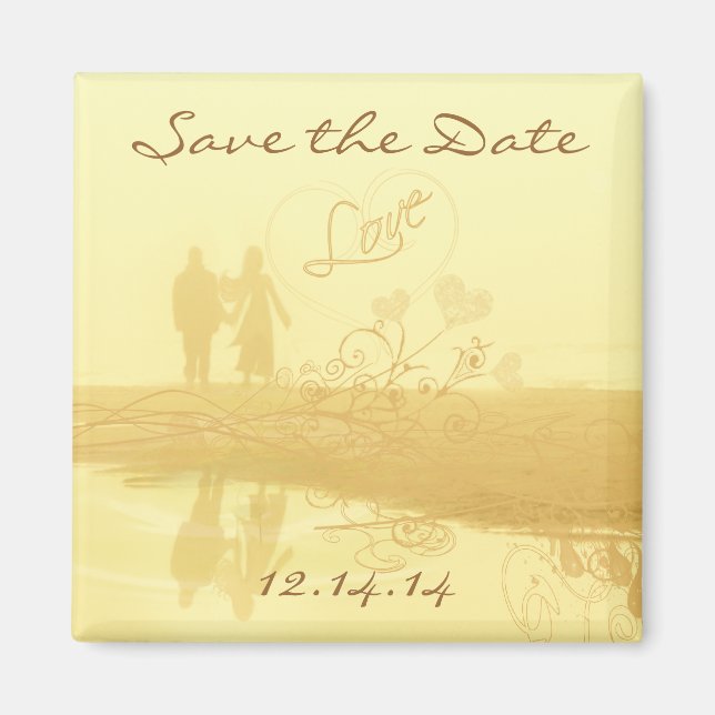 Yellow Heart Beach Wedding Magnet (Front)