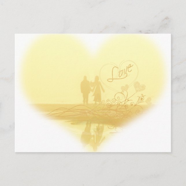 Yellow Heart Beach Wedding Postcard (Front)