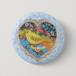 Yellow Heart Bird custom 6 Cm Round Badge