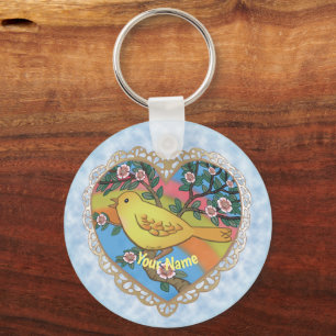 Yellow Heart Bird custom keychain