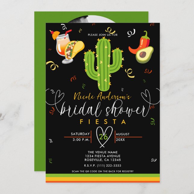 Yellow Heart Cactus Fiesta Love Bridal Shower Invitation (Front/Back)