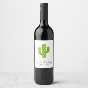Yellow Heart Cactus Fiesta Love Bridal Shower Wine Label