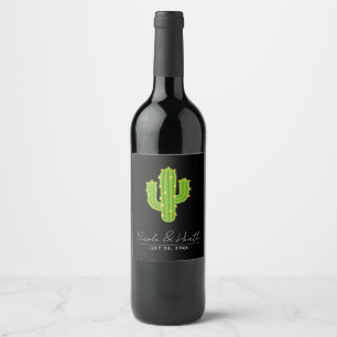 Yellow Heart Cactus Fiesta Love Bridal Shower Wine Label