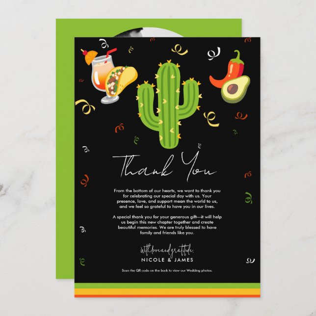 Yellow Heart Cactus Fiesta Love Thank You Invitation (Front/Back)