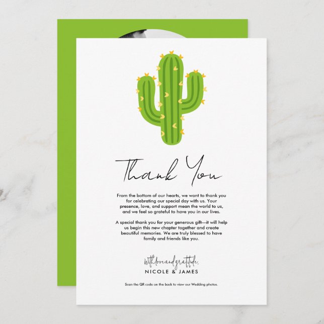 Yellow Heart Cactus Fiesta Love Thank You Invitation (Front/Back)