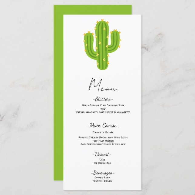 Yellow Heart Cactus Fiesta Love Wedding Menu (Front/Back)