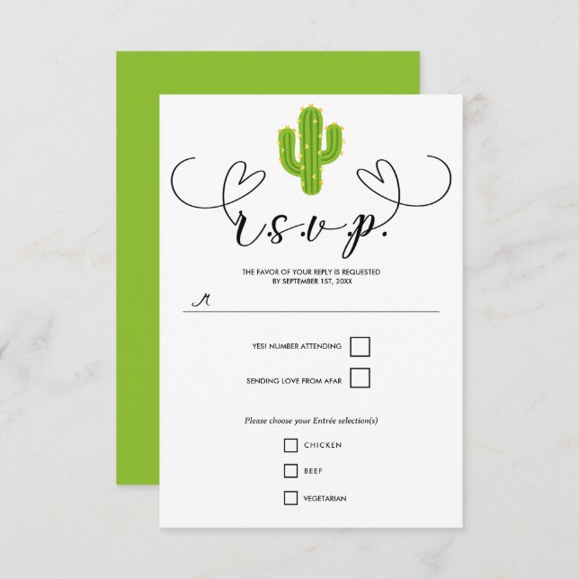 Yellow Heart Cactus Fiesta Love Wedding RSVP (Front/Back)