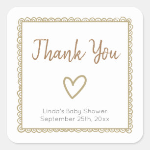 Yellow Heart Doodle Baby Shower Thank You Square Sticker