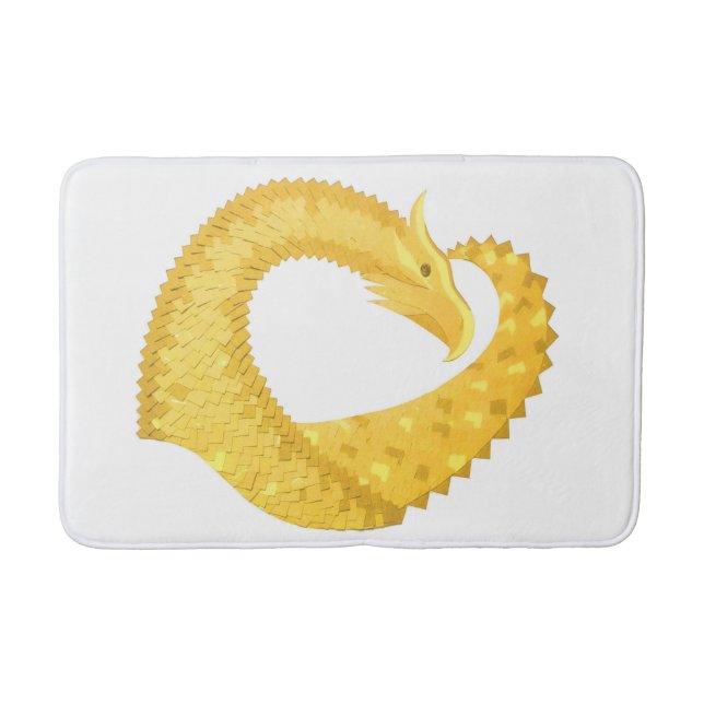 Yellow heart dragon on white bath mat (Front)