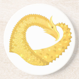 Yellow heart dragon on white coaster
