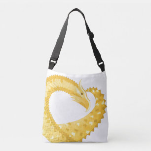 Yellow heart dragon on white crossbody bag