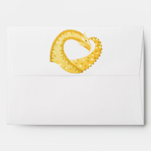 Yellow heart dragon on white envelope