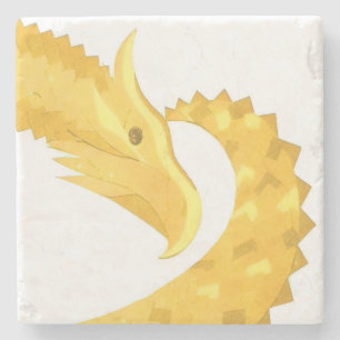 Yellow heart dragon on white stone coaster