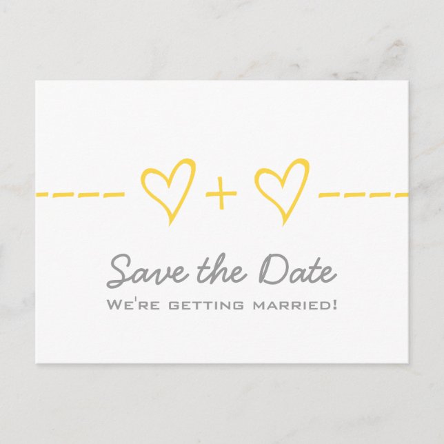 Yellow Heart Equation Save the Date Postcard (Front)