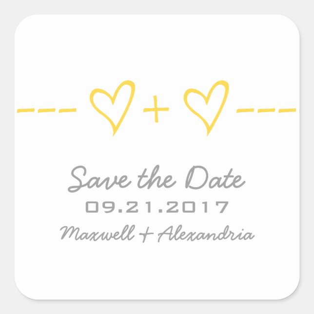 Yellow Heart Equation Save the Date Stickers (Front)