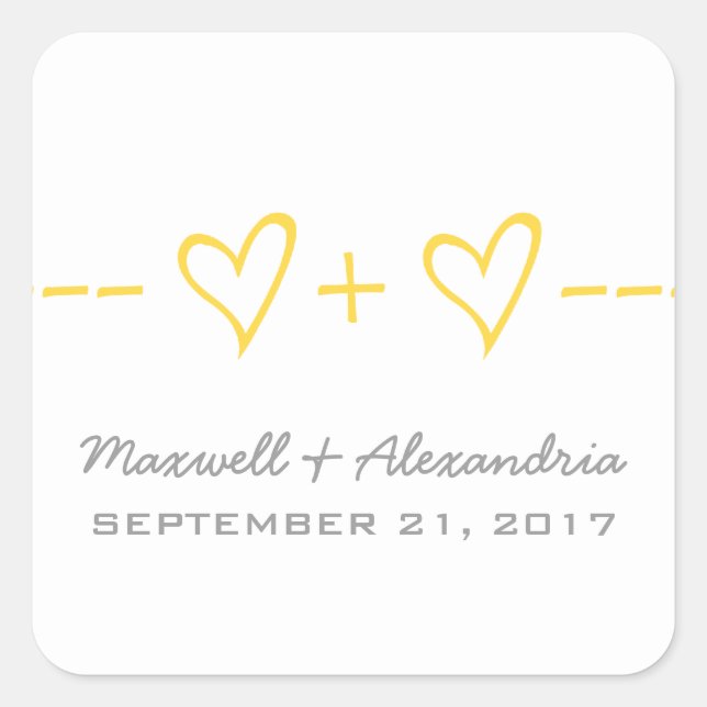 Yellow Heart Equation Wedding Stickers (Front)