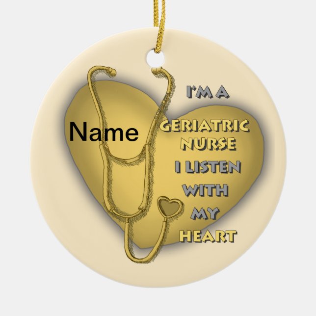 Yellow heart Geriatric Nurse Ceramic Tree Decoration (Front)